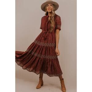 Free People Boho chic Hippie Rare Feeling Maxi Dress Small Ditsy Floral Prairie